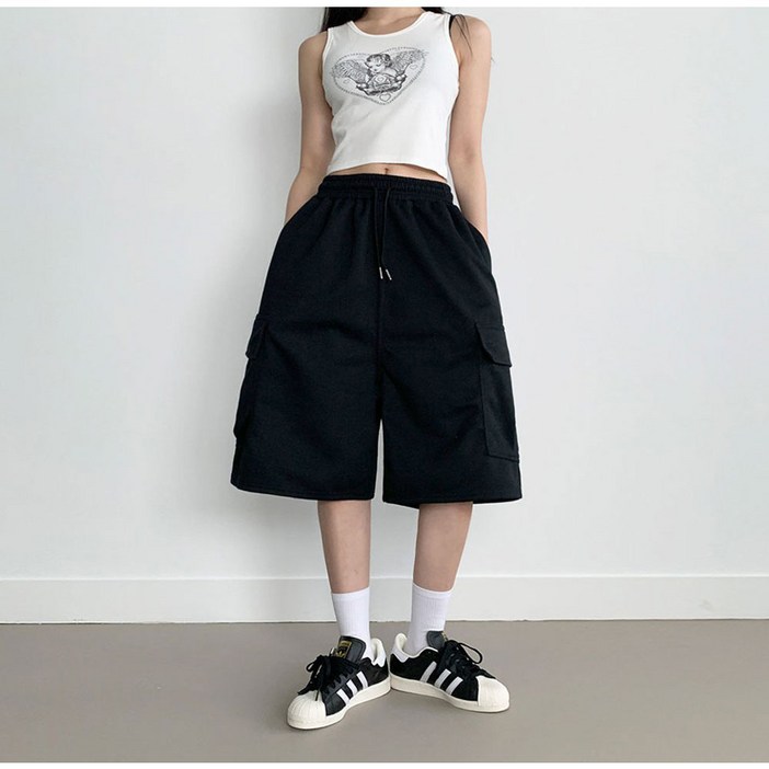 부기샵 두나 허리밴딩 와이드 버뮤다 트레이닝팬츠