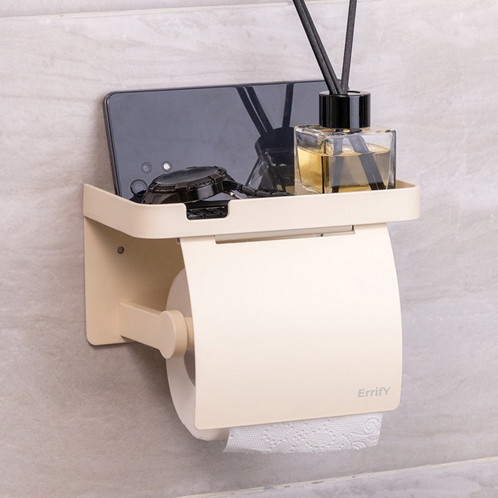 ErrifY 무타공 접착식 선반형 휴지걸이, 1개, 베이지싱글커버형