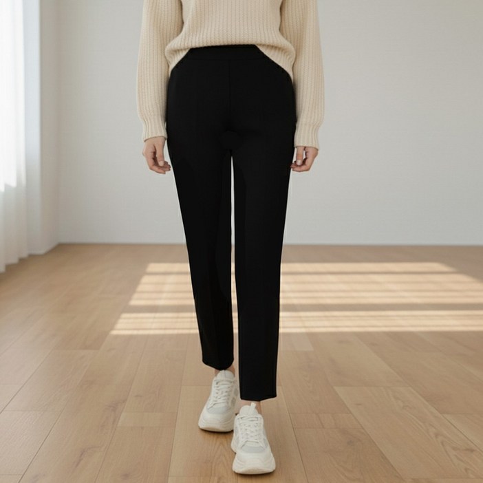기모 세미일자 여성 겨울 도톰 베기핏 팬츠 에이플심플 융털 스판기모바지 블랙