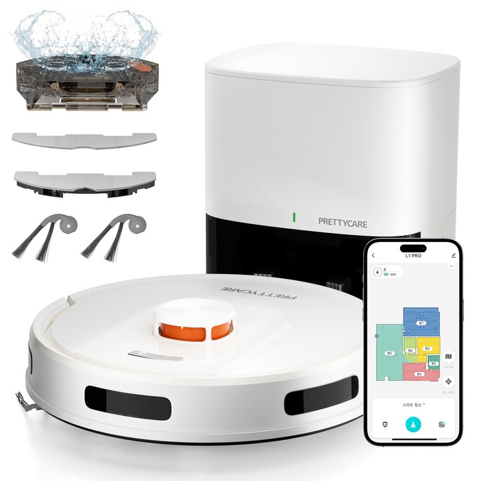 프리티케어 물걸레 먼지비움 로봇청소기 LDS 센서 지도 그리기 기능 포함, L1 Pro 화이트