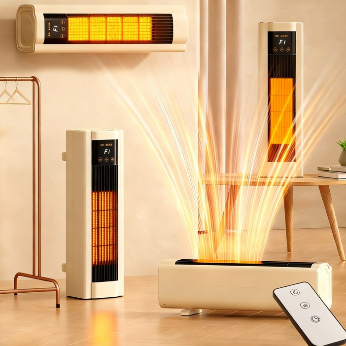 RichMagic PTC 가정용 순간 발열 리모컨 히터 욕실 벽걸이형 히터 터치 패널 12시간 타이머 3in1 휴대형 히터 다용도 전기히터, 흰색