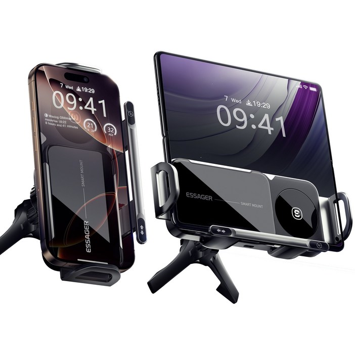 Essager 갤럭시 Z폴드 56 호환 15W 핸드폰 차량용 고속 무선충전 거치대, 그레이