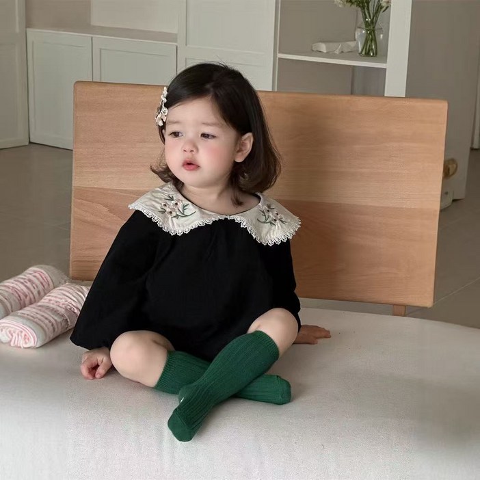 유아 아기옷 봄 가을 외출복 하객룩 블랙 카라 바디슈트