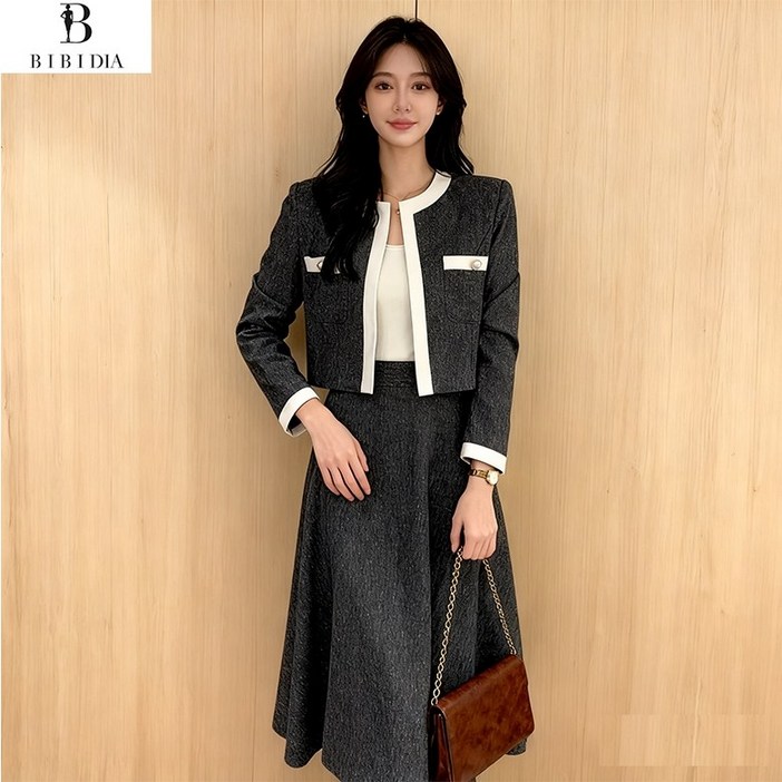 비비디아 여성용 자켓 롱스커트 투피스 세트 오피스룩 하객룩 출근룩 세트업5565