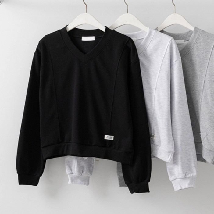 긴팔 티셔츠 패치 워크 브이넥 맨투맨