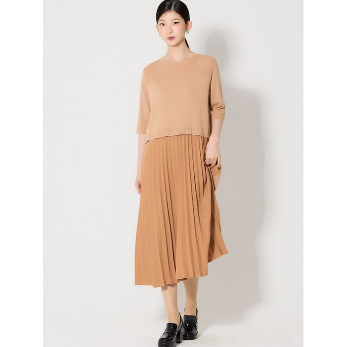 ★하프 한정 수량★ 오조크OZOC 플리츠 우븐배색 니트 롱원피스 택가격 159000원 330203