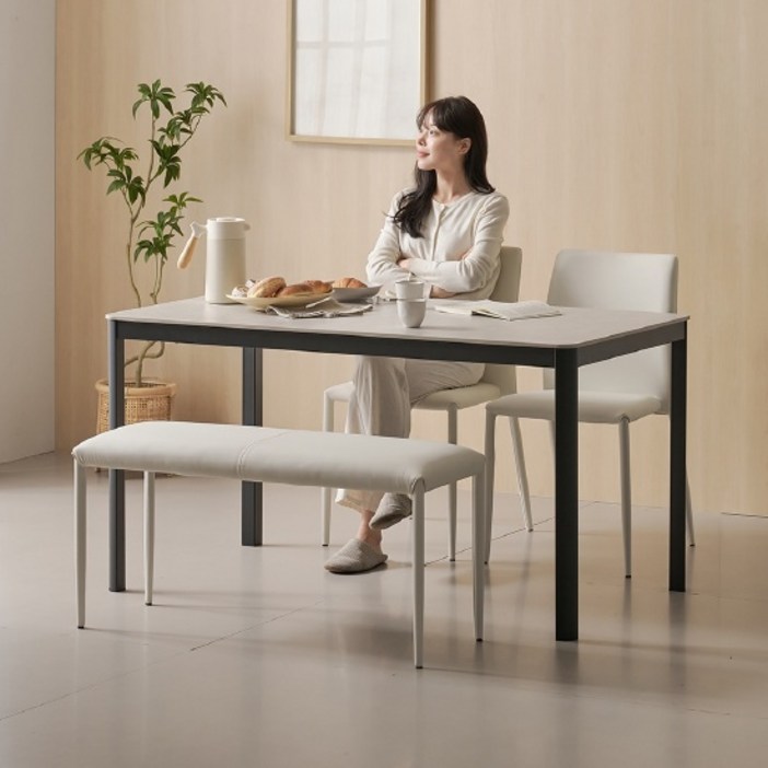 (한샘몰pick) 보니애 나폴리 포세린 세라믹 식탁세트 4인용 1400 (벤치형/체어형 선택)