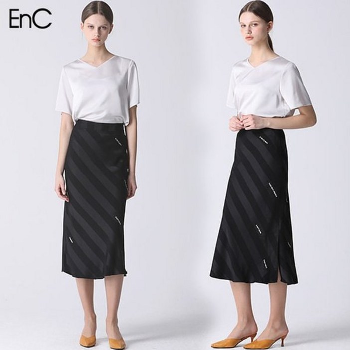 [백화점 정품] EnC 스커트 프린팅 로고라인 롱스커트 택가격:199000원