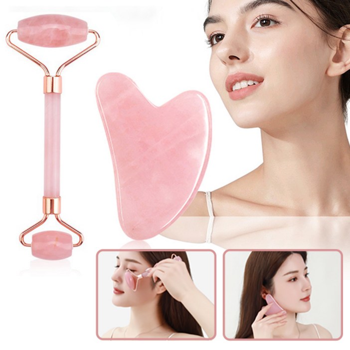 올라이프지 얼굴 괄사 페이스 롤러 마사지기 세트, 러블리핑크, 1세트