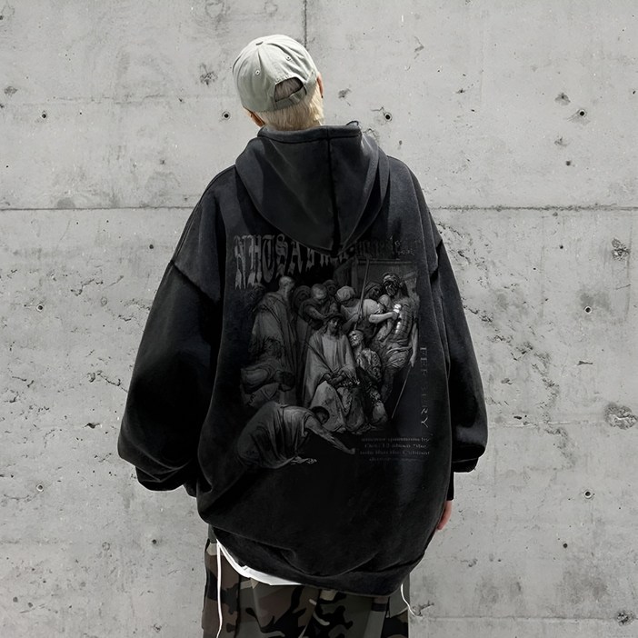 [룩하루] 볼드 헤비워싱 후드 3color [빈티지 남자 맨투맨 기독교 남성 크리스천 중세 빅 오버 사이즈 예수 프린팅 로마 스트릿 티 셔츠]