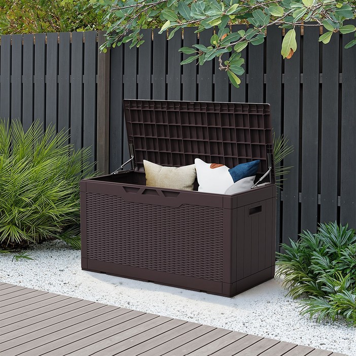 Homall 데크박스 실내 야외 캄핑 다용도 플라스틱 보관함 400L, 1개, 짙은 갈색