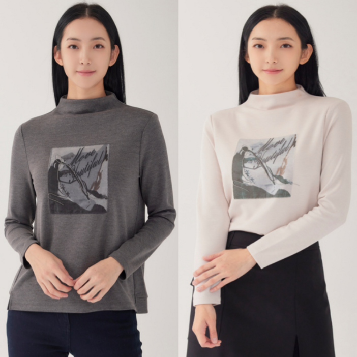 [지센창원]여성 원포인트 반넥 긴팔 티셔츠 2색 LCTSOA27