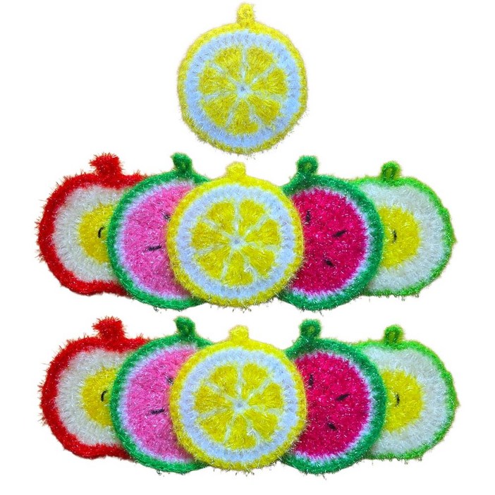 아크릴 손뜨개 수세미 과일모양, 1개, 11개입