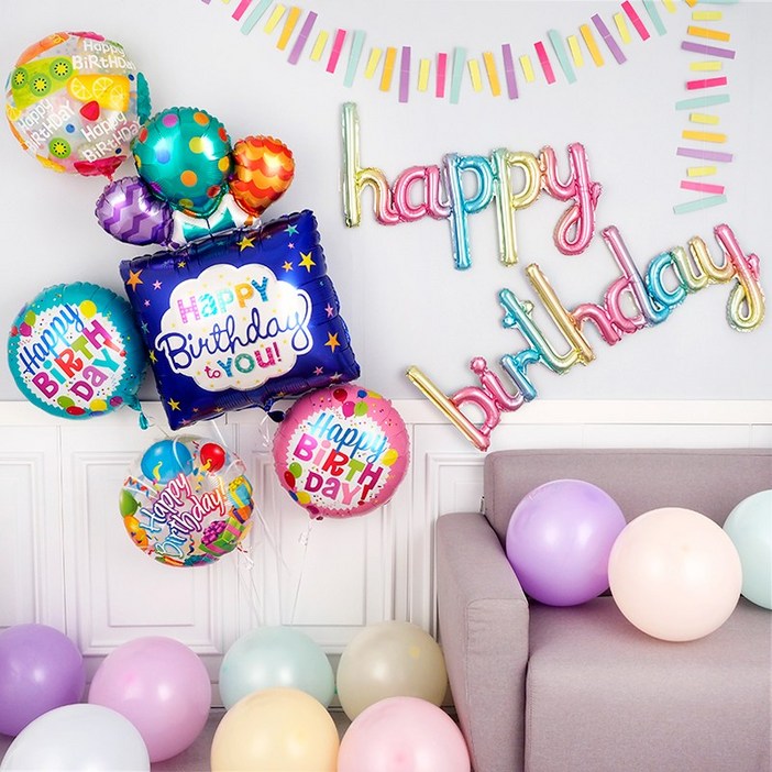 파티팡 생일파티 장식세트 [풍선선물 마카롱 해피벌스데이] 손펌프증정 생일파티 파티용품 파티풍선, 1개