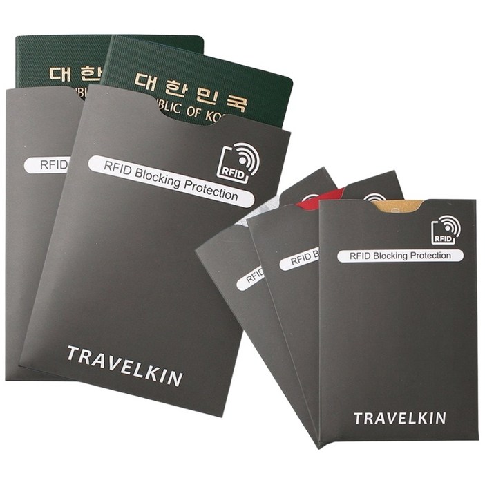 해킹방지 여권슬리브  카드슬리브 5개세트. 안티스키밍 RFID 여권케이스 패스포트홀더 신용카드케이스 여행용품