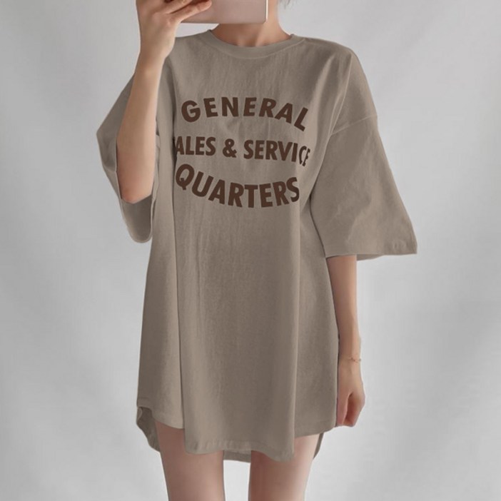 빅사이즈 오버핏 롱티 라운드 여성용 루즈핏 데일리룩 레깅스코디 신상 비스레터링오버핏티