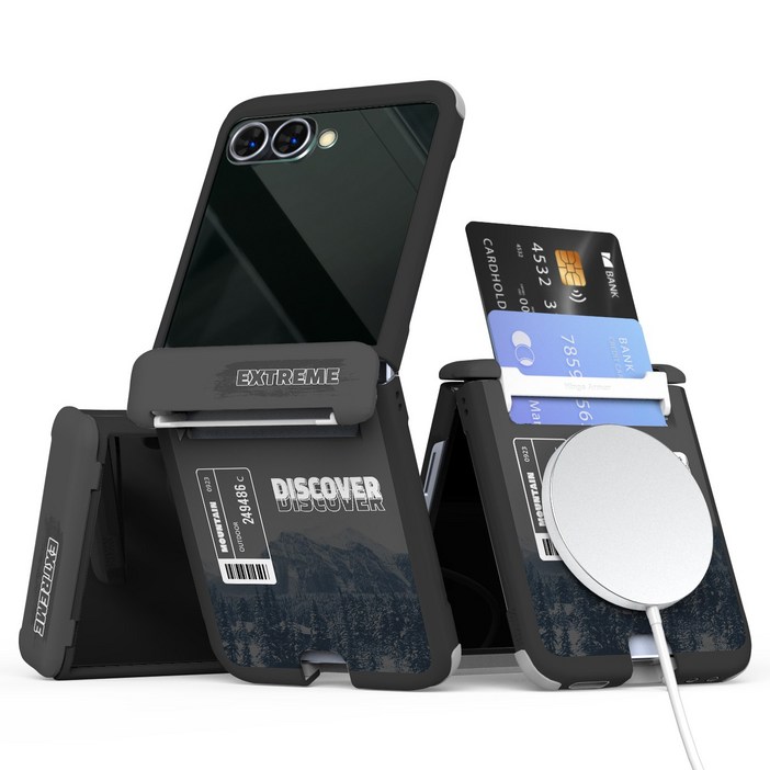 이디즌 갤럭시 Z플립 케이스 힌지보호 카드 수납 맥세이프 지원 자석 내장 충격방지 범퍼 일러스트 힌지아머