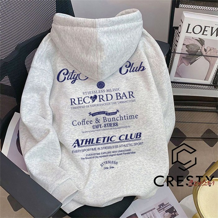 크레스티 여성 캐주얼 라운드 맨투맨 티셔츠 일상 알파벳 후드티