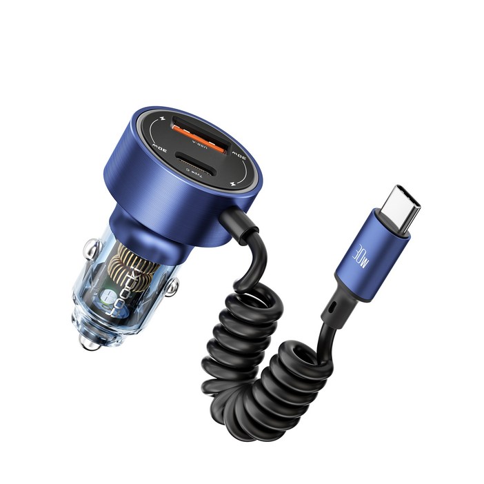 Toocki 60W PD3.0QC3.0TypeC 3 in 1 반투명 고속 차량용 충전기