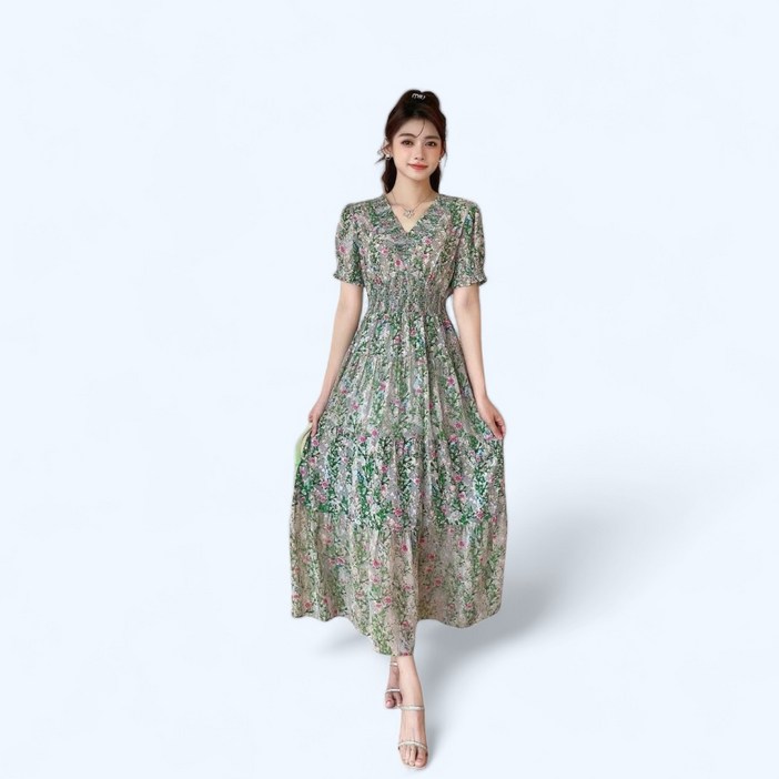 CD 플로랄 톤앤 브이넥 쉬폰 꽃무늬 데이트룩 원피스