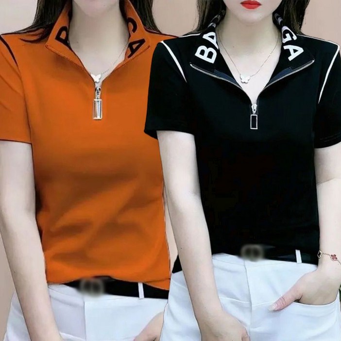 여성 쿨티셔츠 루즈핏 반집업 카라티 스트라이프 스판 반팔티 여름 셔츠남방