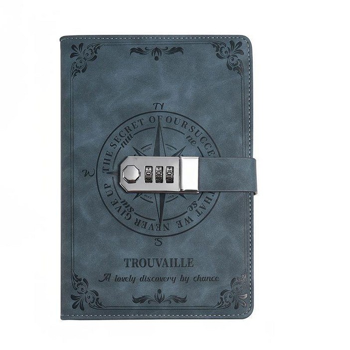 디루아 빈티지 비밀 일기장 자물쇠 다이어리 잠금 노트, 1개, 그레이블루