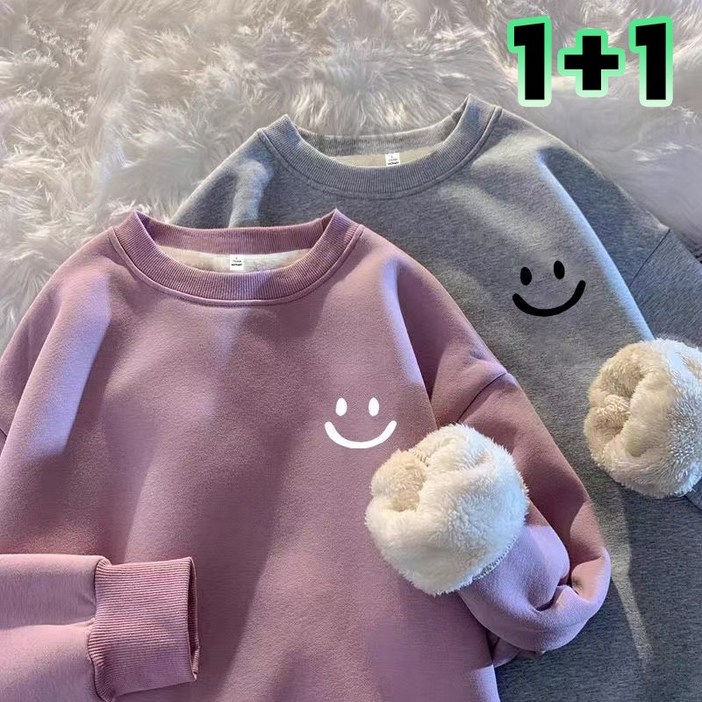 11 여자 양털 기모 맨투맨 두꺼운 긴팔 티셔츠 라운드티 가을 겨울