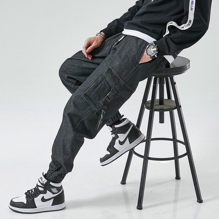 카우보이 바지 남성 패션 스포츠 캐주얼 바지 조수 브랜드 느슨한 크기 남성 봄과 가을 바지 남성 머리카락