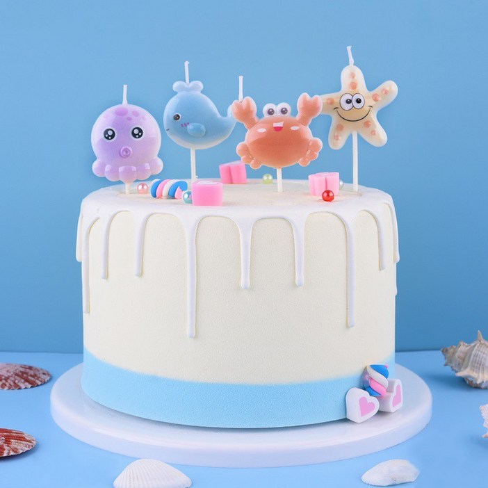 코쿤 3D초 오션 4종 세트 바다생물 여름생일 이벤트 귀여운 케이크 초