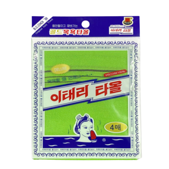 국내산 이태리 타올 4매 / 골드상사 목욕타올/이태리타올 / 목욕타올/국내생산, 그린, 1개, 4개