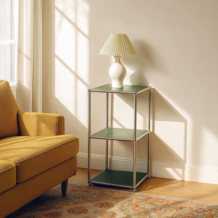 에프룸 미드센츄리 침실 미니협탁 모듈선반 수납_선반형, 올리브그린, 3단