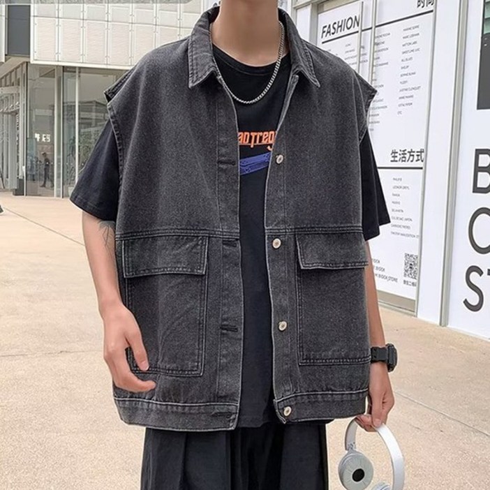 간절기 레이어드 루즈핏 데님 베스트 조끼 자켓 jun6751An