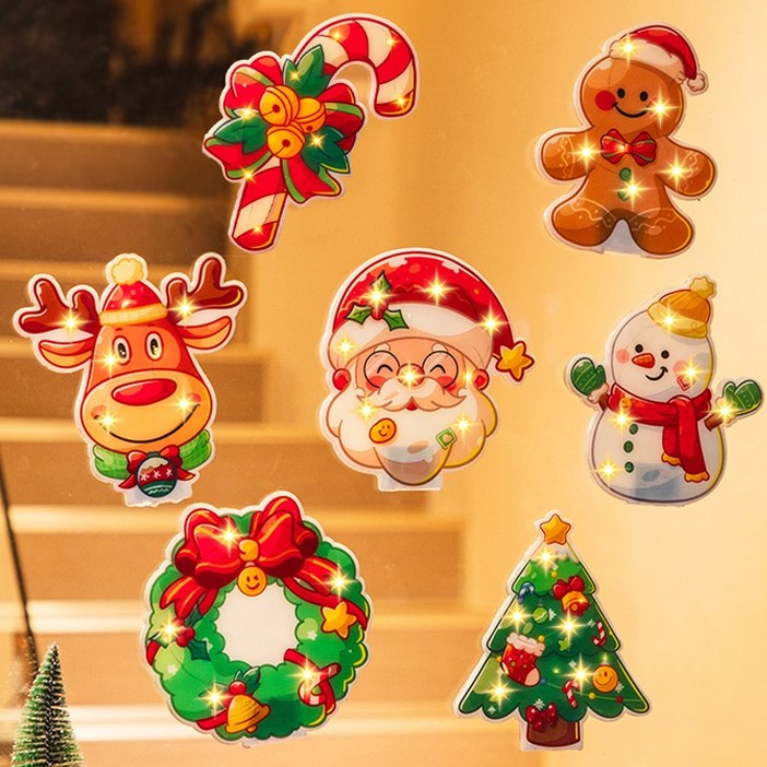 크리스마스 유리창문 장식소품 LED 무드등 젤리 스티커, 2 옵션