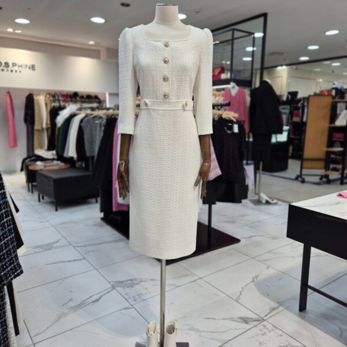 모조에스핀 스퀘어넥 팬시소재 H라인 원피스 S251MSE006DGDH1411384