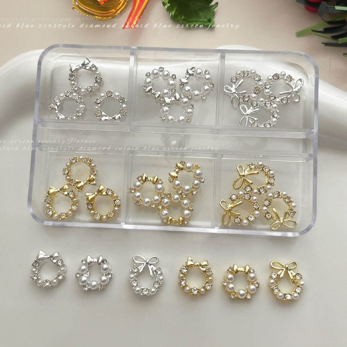 위치비 크리스마스 큐빅 리본 진주 리스 파츠 6종 세트