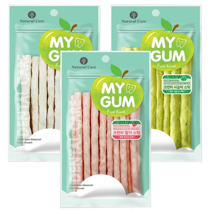 네츄럴코어 강아지 덴탈간식 크런치스틱껌x3개, 3개, 80g, 혼합밀크딸기시금치16P