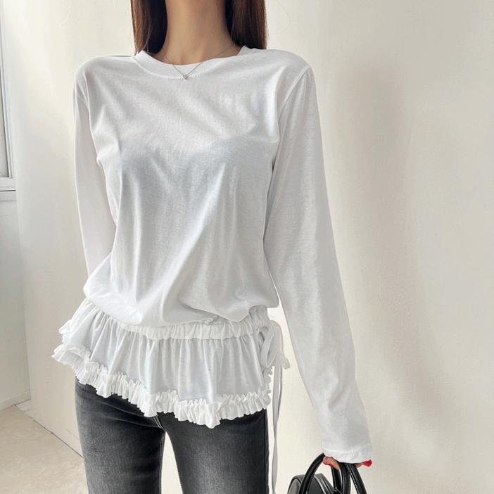 미니 프릴 캉캉 레이어드 스커트 루즈핏 긴팔 티셔츠 2color