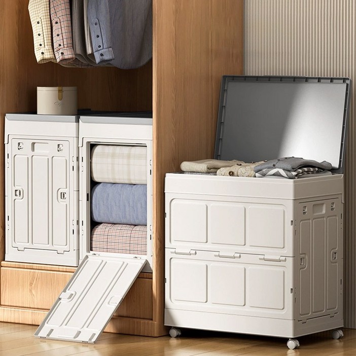 당일출고 [SMTONE] 대형 수납함 123L 대용량 수납박스 정리함 이동식 옷 이불 보관함 접이식 다면 오픈형, 1개, 그레이