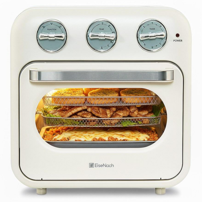 아이제나흐 에센 대용량 3단 멀티쿠킹 베이지 오븐형 에어프라이어 18L 투명창 레트로 PIK-OF180R