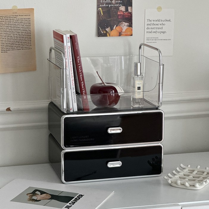 품절대란템 루시아이 모던 스퀘어 화장품 정리함 3단, 블랙, 1개