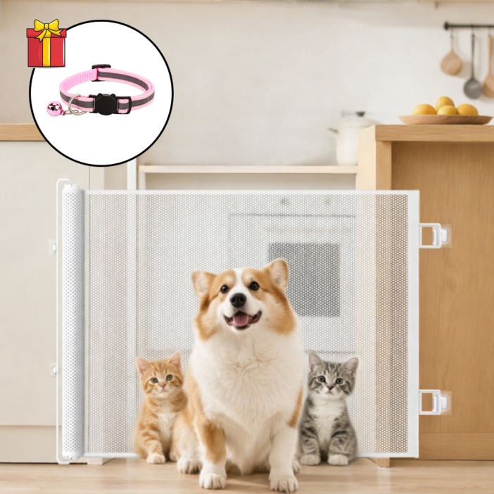 Novah 슬라이딩 반려동물 안전문 메쉬 무타공 길이조절 반려동물 펜스 강아지 고양이 출입문 가림막