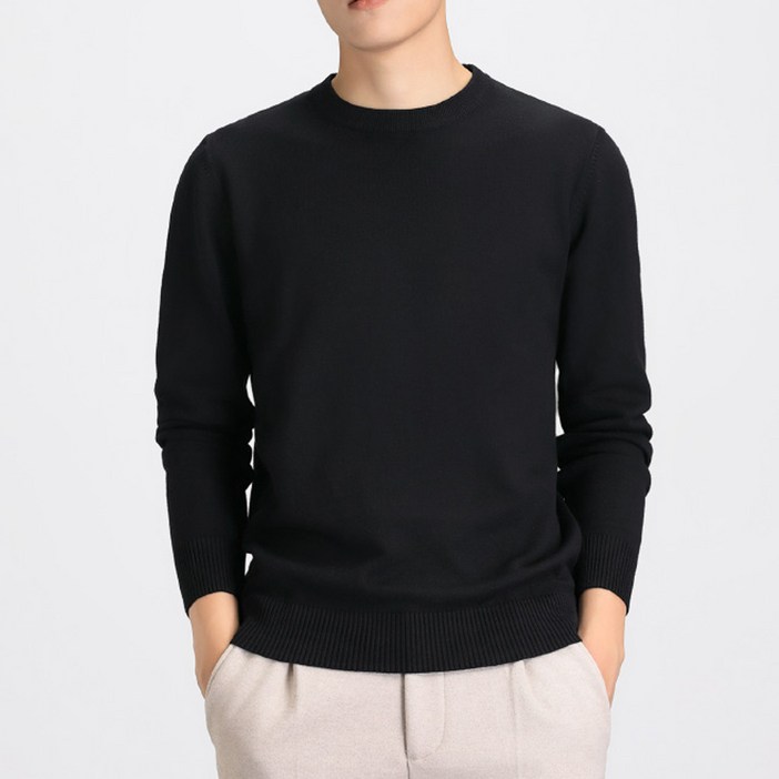 탐리프 남자 부드러운 라운드넥 긴팔 니트 스웨터