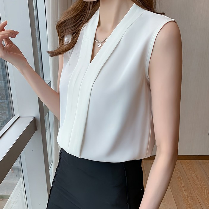 퀸이즈 여성용 브이넥 민소매 블라우스 퀸이즈 여성용 브이넥 민소매 블라우스