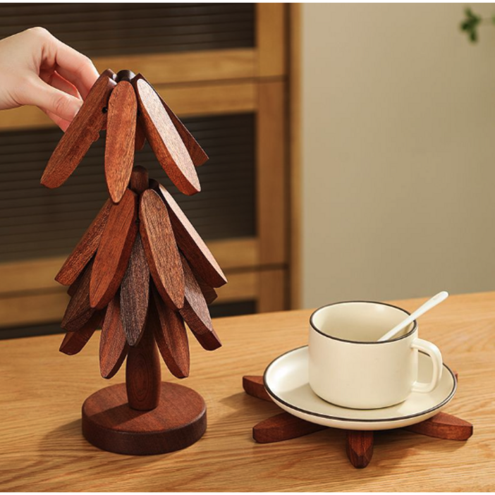 다모샵 감성 트리형 스탠딩 원목 냄비받침대, 1개, 월넛