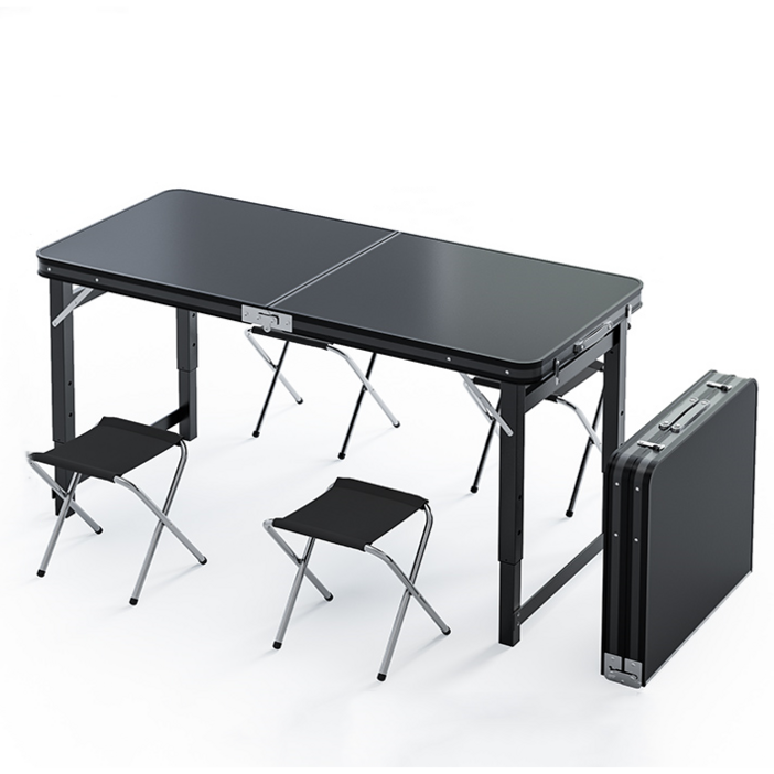 서치잇 프리미엄 알루미늄 접이식 테이블 의자 4개 세트 3단 높이조절 캠핑테이블 야외용 휴대용 초경량 휴대간편 손잡이 내구성 우수 사무용책상 거실 소파 테이블 캠핑용 식탁, 블랙