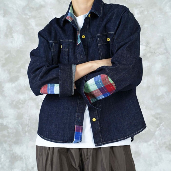 벅시루 슈슈 체크 포인트 여성 데님 셔켓