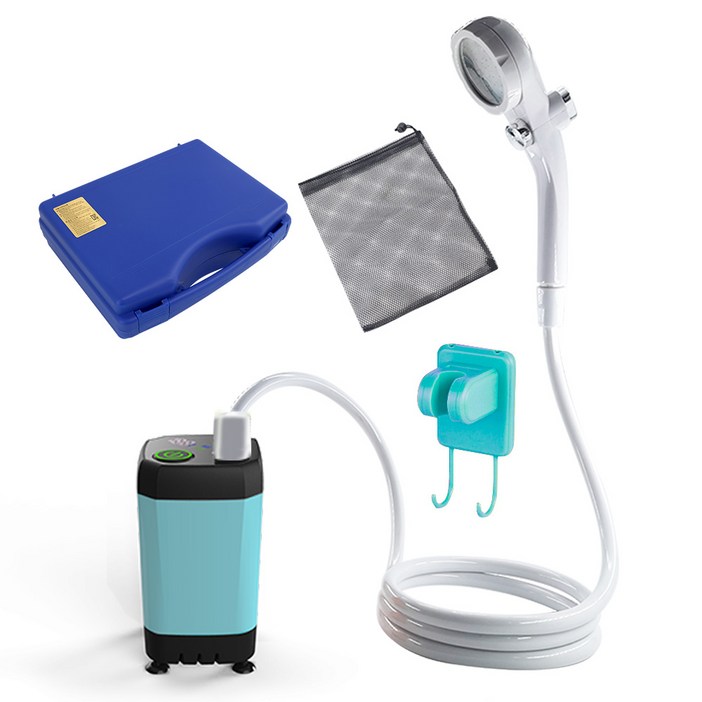 HK.sell 수온표시 충전식 휴대용 캠핑 샤워기, 하늘색, 1개