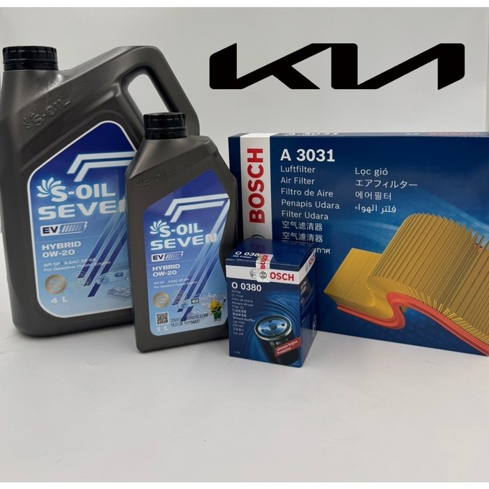 기아 K8 (GL3) 1.6 하이브리드 엔진오일교환세트 (에스오일 EV 5리터 / 보쉬 A 3031 / 보쉬 O 0380), 1개, 5L