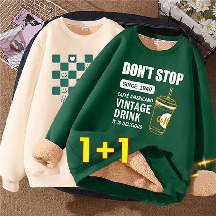 AOUGK 11 여성 양털 기모 맨투맨 두꺼운 라운드 긴팔티셔츠 빅사이즈 가을 겨울 데일리