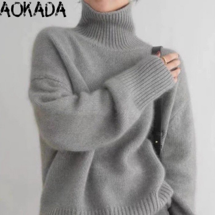 AOKADA 여성 니트 빅사이즈 고급 루즈핏 목폴라 무지 캐시미어니트 AOKADA 여성 니트 빅사이즈 고급 루즈핏 목폴라 무지 캐시미어니트